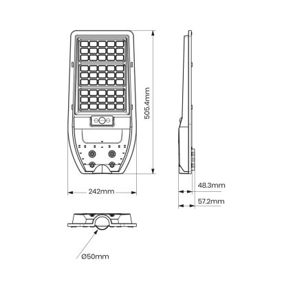 LED Saulės energijos gatvių lempa VIA 100W/10000 mAh 3,2V 6000K IP65 + nuotolinio valdymo pultas