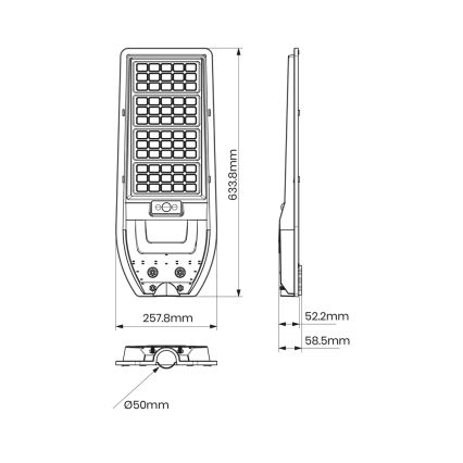 LED Saulės energijos gatvių lempa VIA 150W/15000 mAh 3,2V 6000K IP65 + nuotolinio valdymo pultas