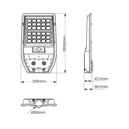 LED Saulės energijos gatvių lempa VIA 50W/5000 mAh 3,2V 6000K IP65 + nuotolinio valdymo pultas