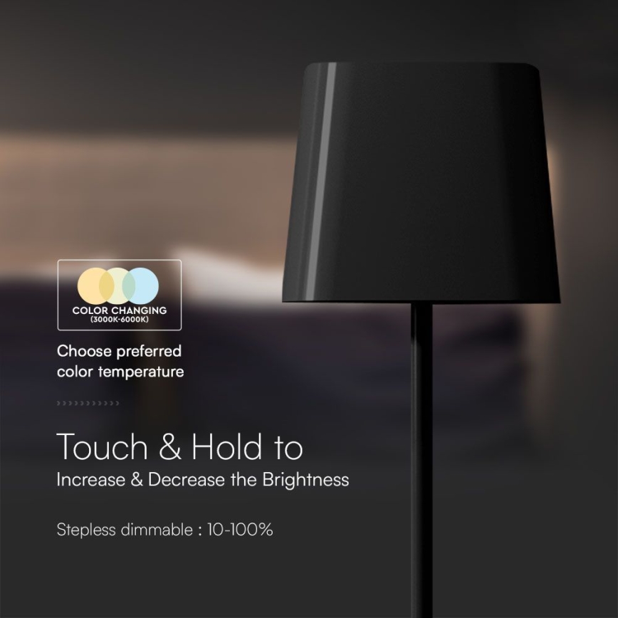LED Saulės energijos pritemdoma magnetinė jutiklinė įkraunama stalinė lempa LED/5W/5V 3000-6000K 3600 mAh IP65 juoda