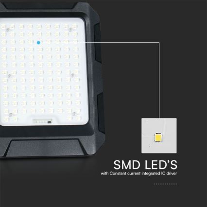 LED Saulės energijos prožektorius LED/10W/3,7V IP65 4000K juodas + nuotolinio valdymo pultas