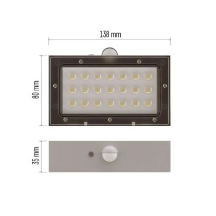 LED Saulės energijos prožektorius su judesio jutikliu LED/3,7V 1200mAh 4000K IP65 balta