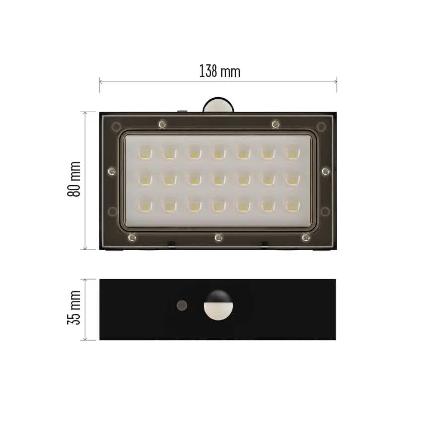 LED Saulės energijos prožektorius su judesio jutikliu LED/3,7V 1200mAh 4000K IP65 juoda