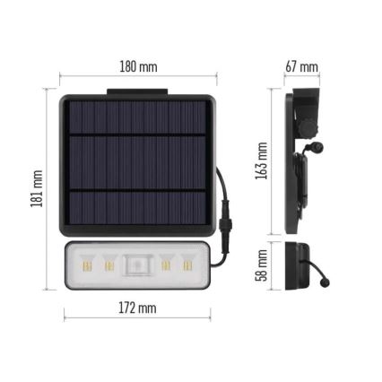 LED Saulės energijos prožektorius su judesio jutikliu LED/3,7V 2500mAh 4000K IP54