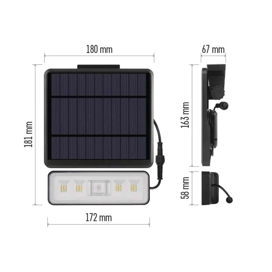 LED Saulės energijos prožektorius su judesio jutikliu LED/3,7V 2500mAh 4000K IP54