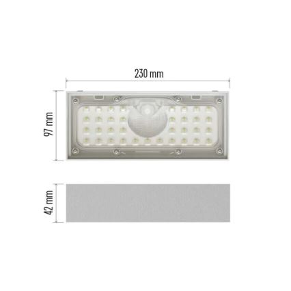 LED Saulės energijos prožektorius su judesio jutikliu LED/3,7V 3000mAh 4000K IP65 balta