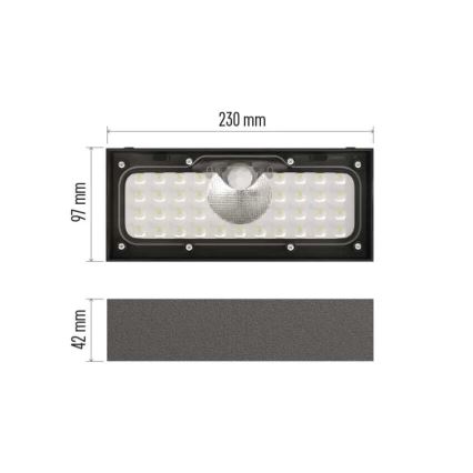 LED Saulės energijos prožektorius su judesio jutikliu LED/3,7V 3000mAh 4000K IP65 juoda