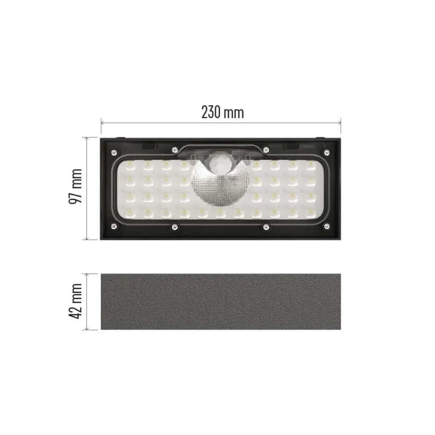 LED Saulės energijos prožektorius su judesio jutikliu LED/3,7V 3000mAh 4000K IP65 juoda