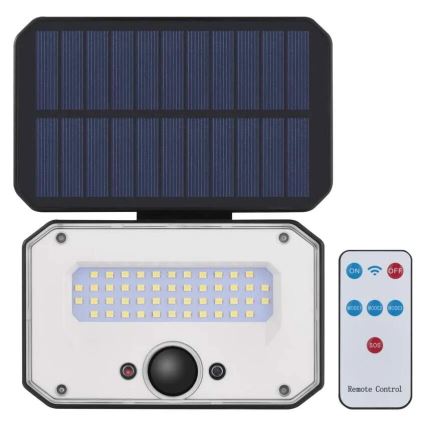 LED Saulės energijos prožektorius su judesio jutikliu SPILO LED/3,7V 3600mAh 3000K IP54 + nuotolinio valdymo pultas