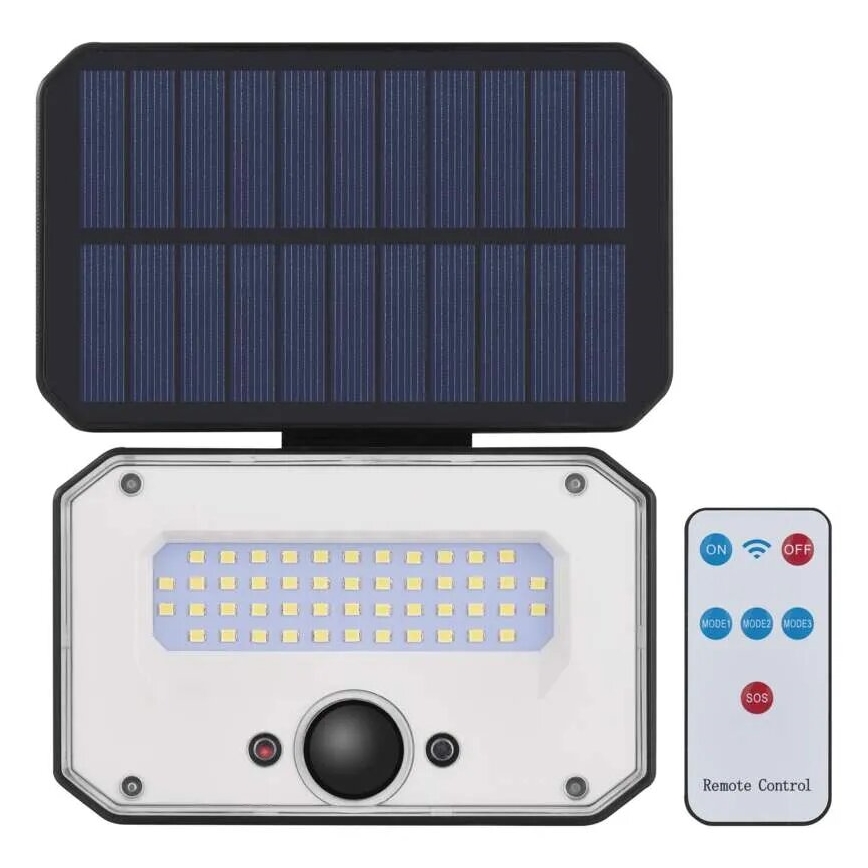 LED Saulės energijos prožektorius su judesio jutikliu SPILO LED/3,7V 3600mAh 3000K IP54 + nuotolinio valdymo pultas