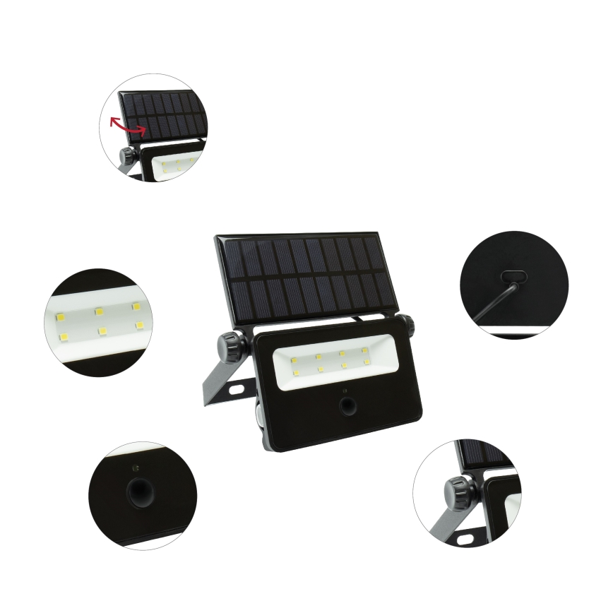 LED Saulės energijos prožektorius su jutikliu NOCTIS LED/2W/1800 mAh 3,7V 6000K IP65