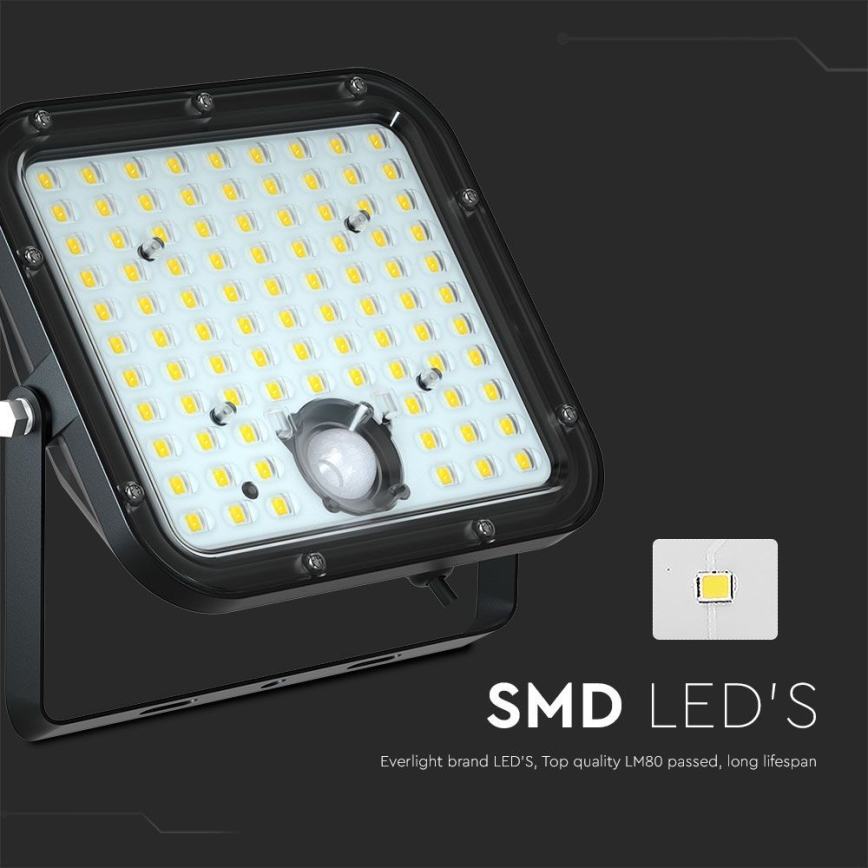 LED Saulės energijos prožektorius su jutiklliu LED/30W/6,4V 6400K 6000 mAh + nuotolinio valdymo pultas