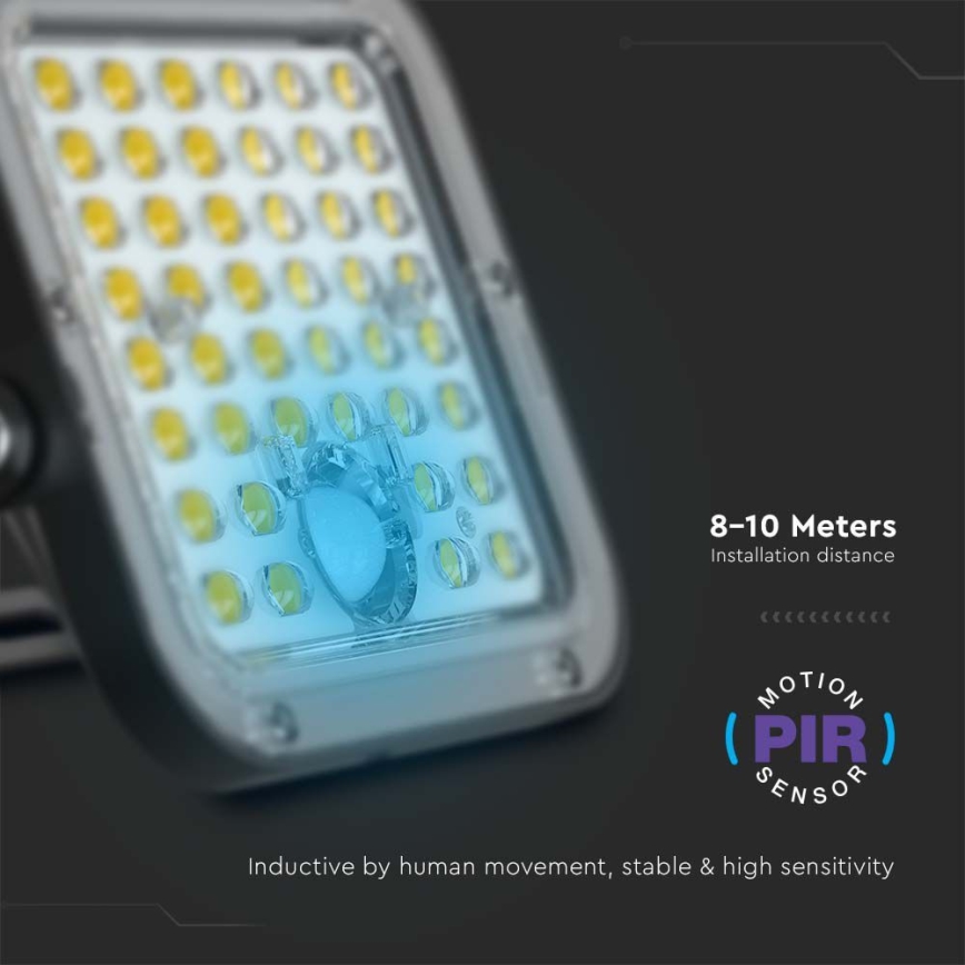 LED Saulės energijos prožektorius su jutiklliu LED/30W/6,4V 6400K 6000 mAh + nuotolinio valdymo pultas
