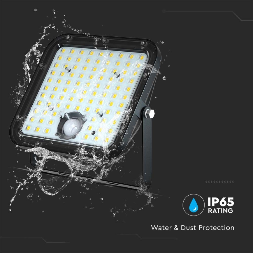 LED Saulės energijos prožektorius su jutiklliu LED/30W/6,4V 6400K 6000 mAh + nuotolinio valdymo pultas