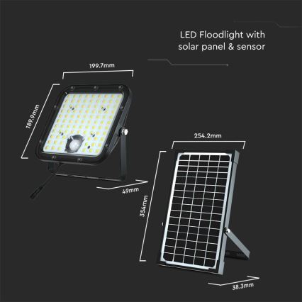 LED Saulės energijos prožektorius su jutiklliu LED/30W/6,4V 6400K 6000 mAh + nuotolinio valdymo pultas
