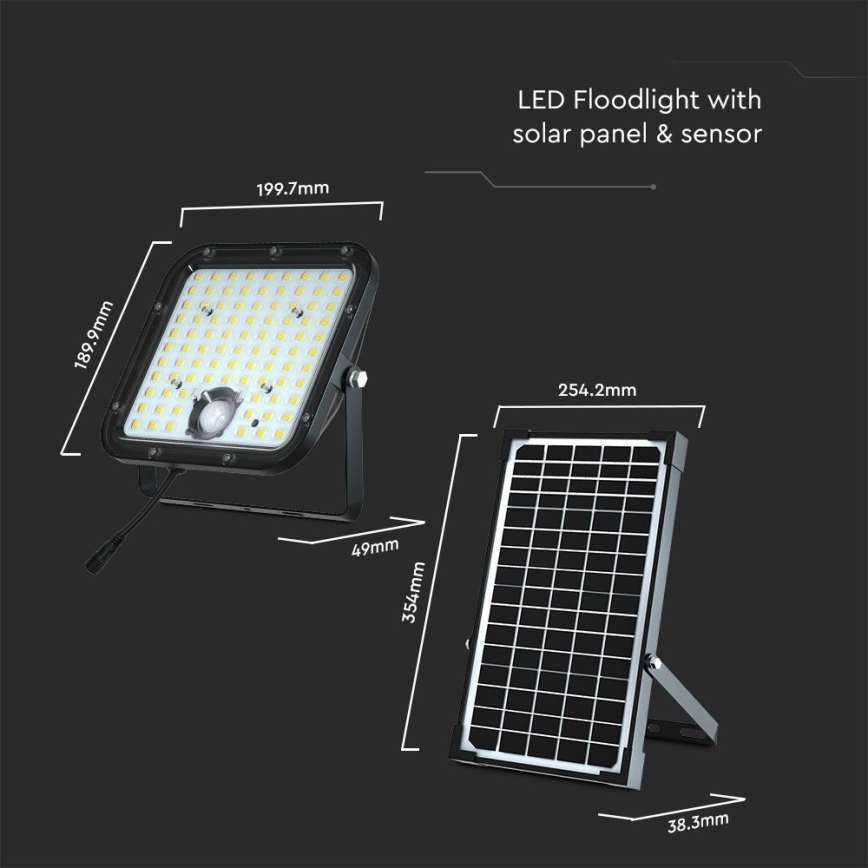 LED Saulės energijos prožektorius su jutiklliu LED/30W/6,4V 6400K 6000 mAh + nuotolinio valdymo pultas