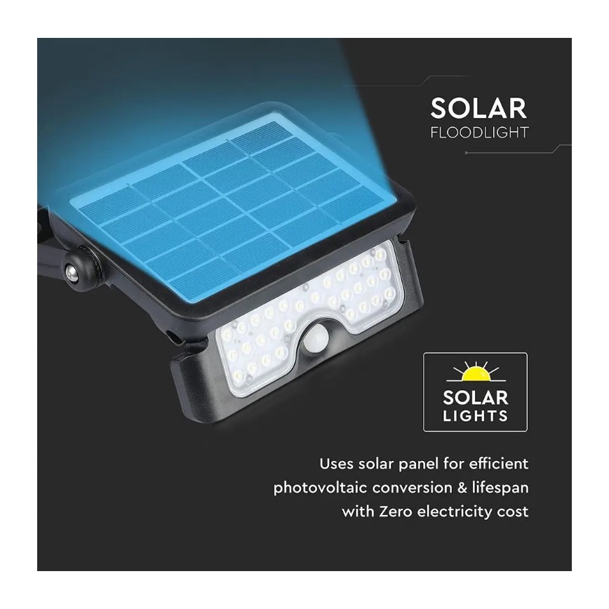 LED Saulės energijos prožektorius su jutiklliu LED/5W/3,7V IP65 4000K 3000 mAh