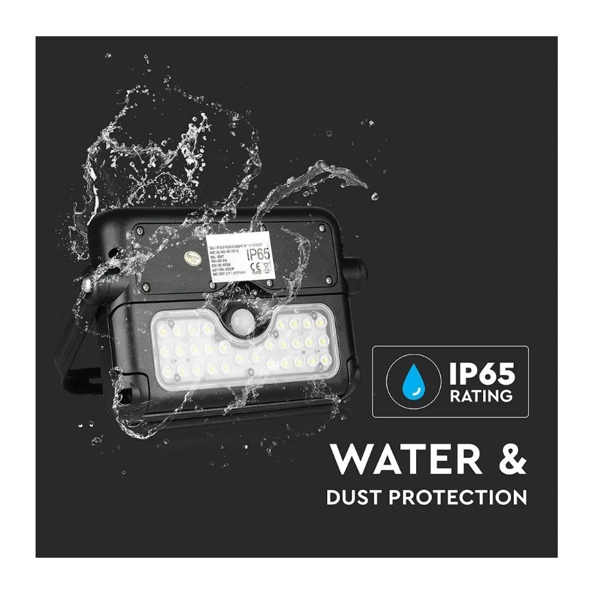 LED Saulės energijos prožektorius su jutiklliu LED/5W/3,7V IP65 4000K 3000 mAh