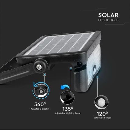 LED Saulės energijos prožektorius su jutiklliu LED/5W/3,7V IP65 4000K 3000 mAh