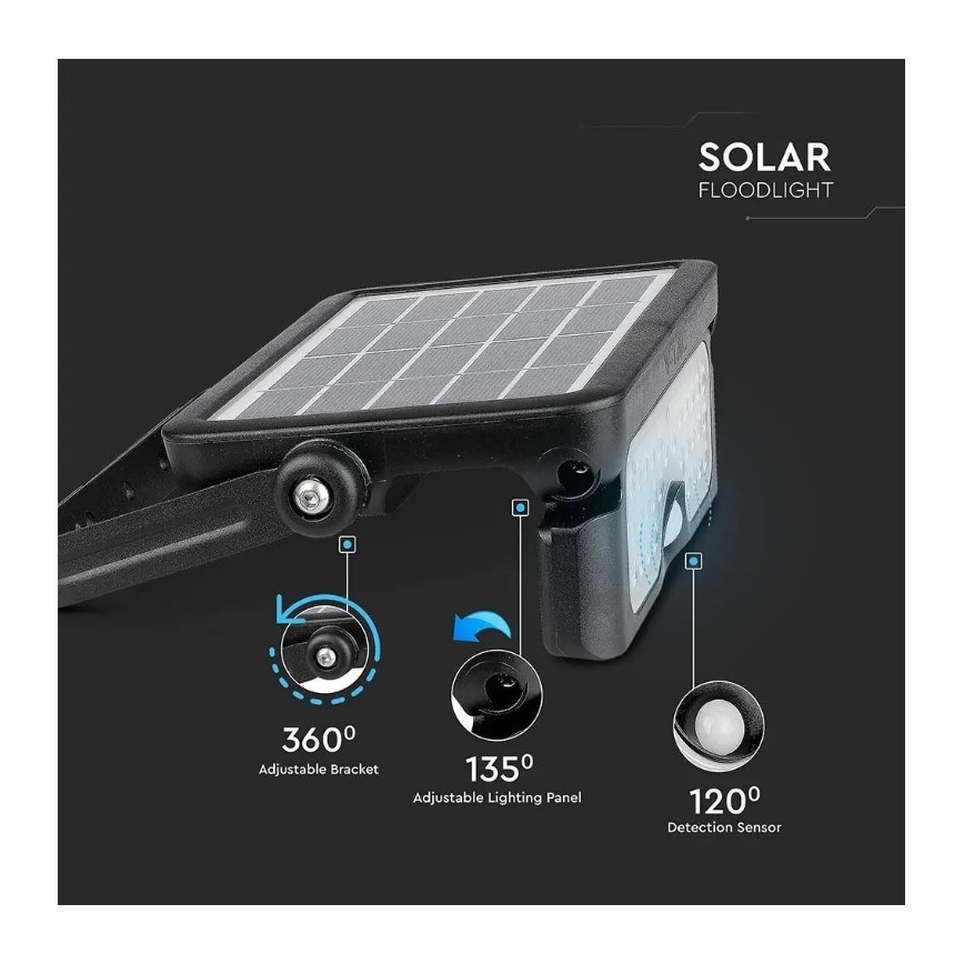 LED Saulės energijos prožektorius su jutiklliu LED/5W/3,7V IP65 4000K 3000 mAh