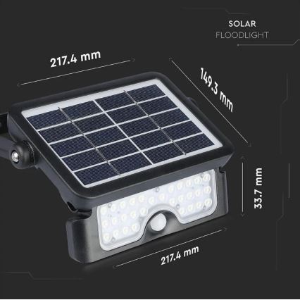LED Saulės energijos prožektorius su jutiklliu LED/5W/3,7V IP65 4000K 3000 mAh