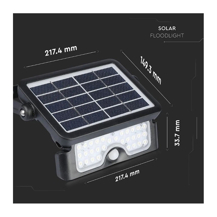 LED Saulės energijos prožektorius su jutiklliu LED/5W/3,7V IP65 4000K 3000 mAh