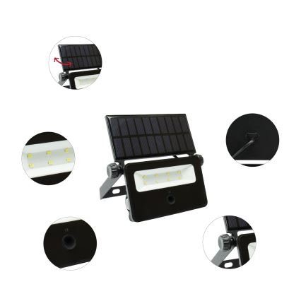 LED Saulės energijos prožektorius su judesio ir sutemų jutikliu NOCTIS LED/2W/1800 mAh 3,7V 6000K IP65