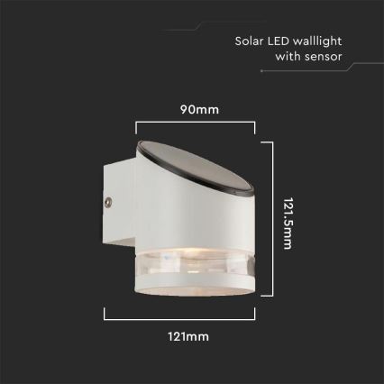 LED saulės energijos sieninis šviestuvas su jutikliu LED/1W/3,7V IP44 3000K balta