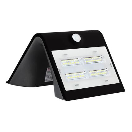 LED saulės energijos sieninis šviestuvas su jutikliu LED/3W/3,7V 3000/4000K IP65 juoda