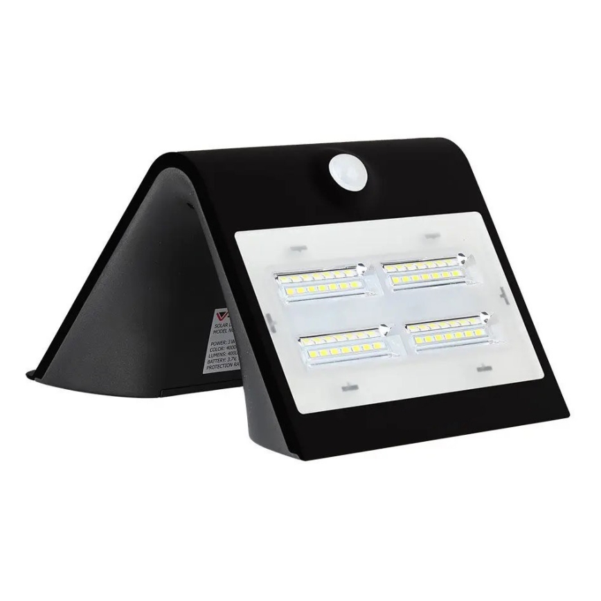 LED saulės energijos sieninis šviestuvas su jutikliu LED/3W/3,7V 3000/4000K IP65 juoda