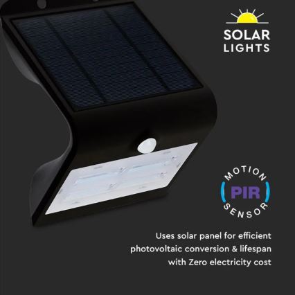 LED saulės energijos sieninis šviestuvas su jutikliu LED/3W/3,7V 3000/4000K IP65 juoda