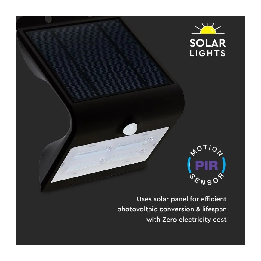 LED saulės energijos sieninis šviestuvas su jutikliu LED/3W/3,7V 3000/4000K IP65 juoda