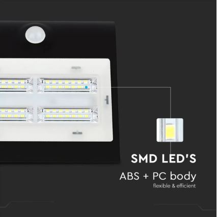LED saulės energijos sieninis šviestuvas su jutikliu LED/3W/3,7V 3000/4000K IP65 juoda