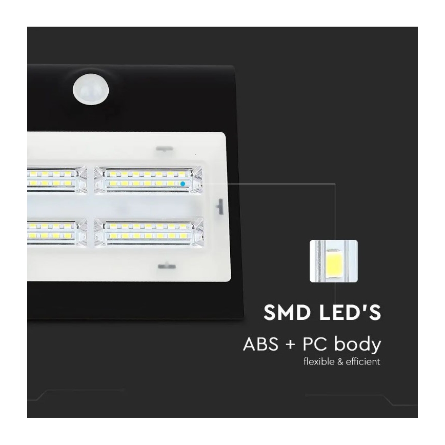 LED saulės energijos sieninis šviestuvas su jutikliu LED/3W/3,7V 3000/4000K IP65 juoda