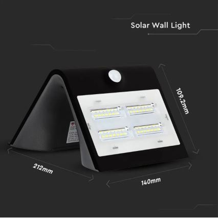 LED saulės energijos sieninis šviestuvas su jutikliu LED/3W/3,7V 3000/4000K IP65 juoda
