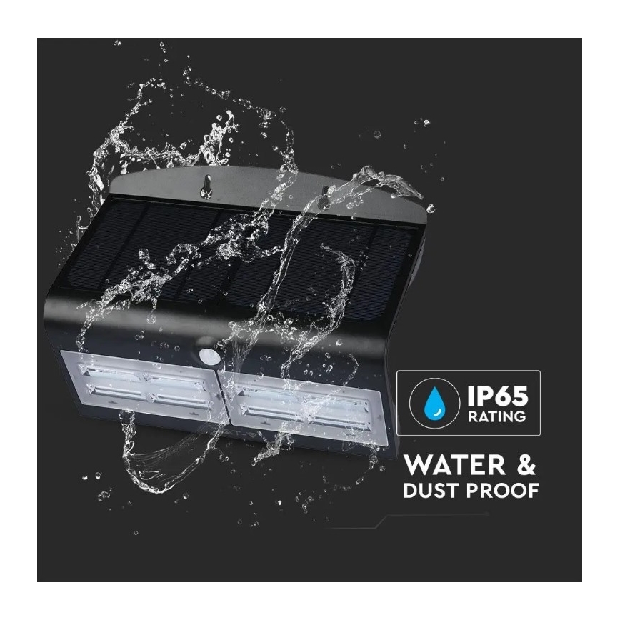 LED saulės energijos sieninis šviestuvas su jutikliu LED/7W/3,7V 4000K IP65 juoda