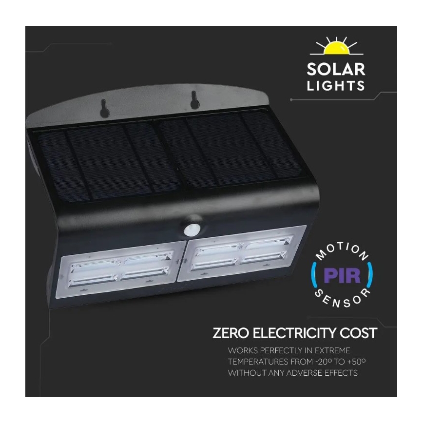 LED Saulės energijos šviestuvas su jutikliu LED/7W/3,7V 4000K IP65 juodas