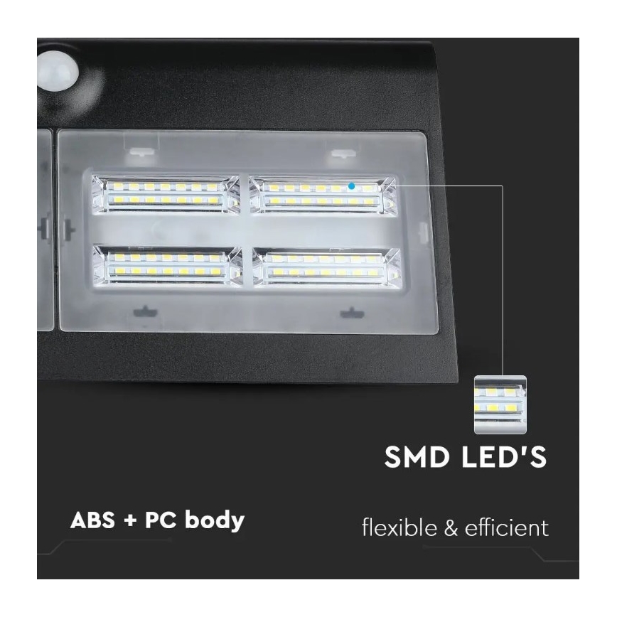 LED Saulės energijos šviestuvas su jutikliu LED/7W/3,7V 4000K IP65 juodas