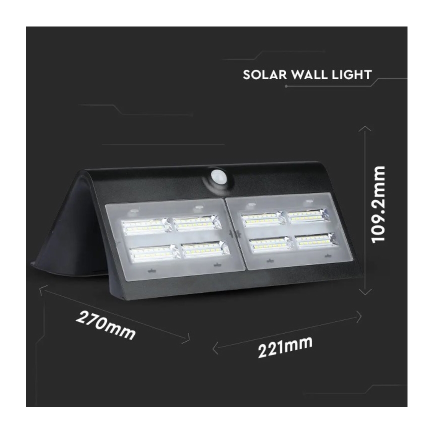 LED Saulės energijos šviestuvas su jutikliu LED/7W/3,7V 4000K IP65 juodas