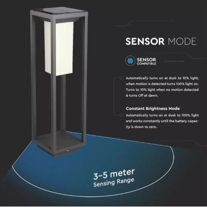 LED Saulės energijos šviestuvas su jutikliu SAMSUNG CHIP LED/2W/3,7V IP65 2600 mAh