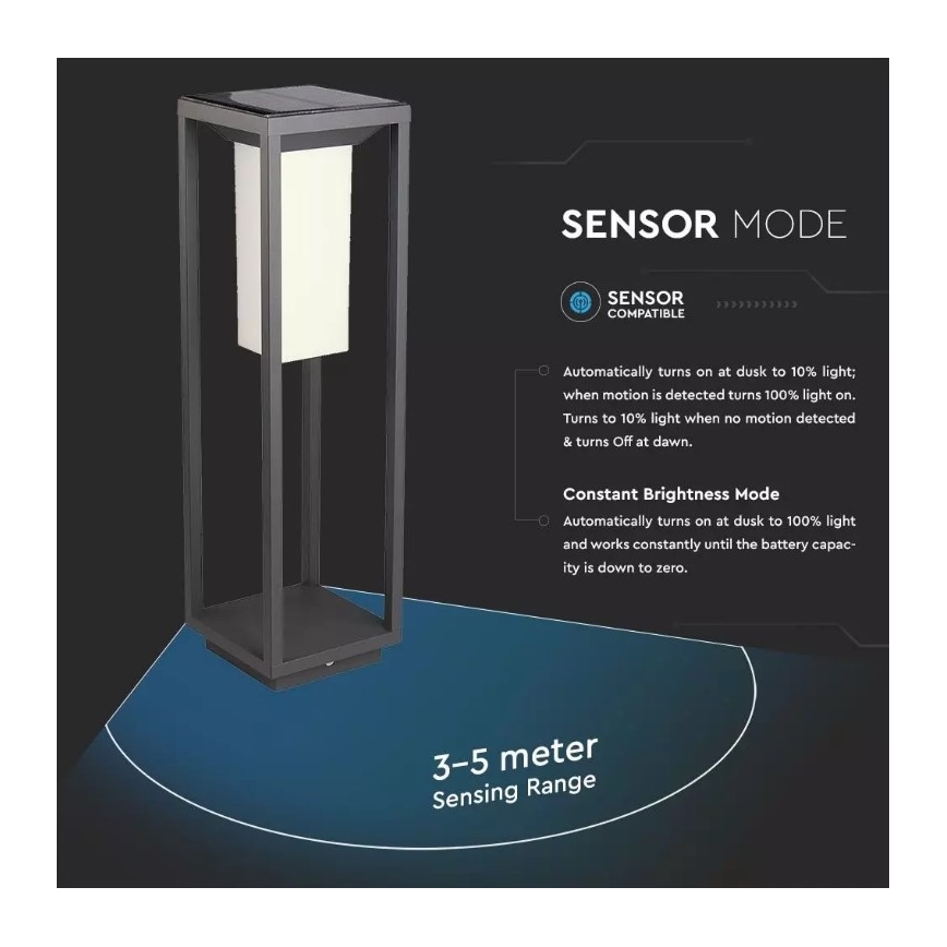 LED Saulės energijos šviestuvas su jutikliu SAMSUNG CHIP LED/2W/3,7V IP65 2600 mAh