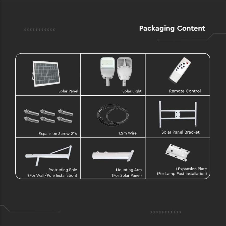 LED Reguliuojamas saulės gatvės šviestuvas SAMSUNG CHIP LED/50W/6,4V 6000K IP65 30000 mAh + nuotolinio valdymo pultas