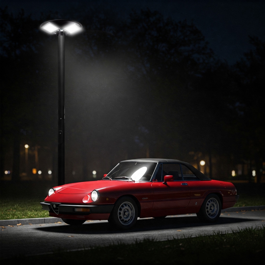 Reguliuojamas LED saulės gatvės šviestuvas su jutikliu LED/15W/6V 11000 mAh 6500K IP65 juodas + nuotolinis valdymas