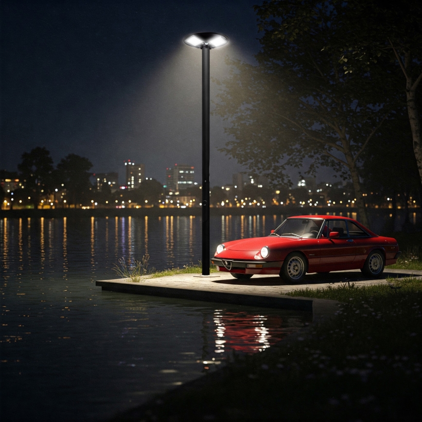 Reguliuojamas LED saulės gatvės šviestuvas su jutikliu LED/15W/6V 11000 mAh 6500K IP65 juodas + nuotolinis valdymas