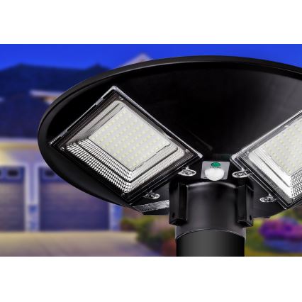 Reguliuojamas LED saulės gatvės šviestuvas su jutikliu LED/15W/6V 11000 mAh 6500K IP65 juodas + nuotolinis valdymas