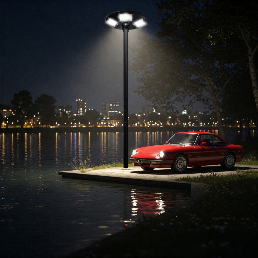 LED reguliuojama saulės gatvės lempa su jutikliu LED/22W/6V 18000 mAh 6500K IP65 juoda + nuotolinis valdymas