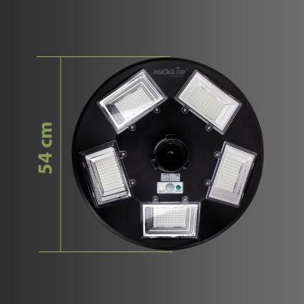 LED reguliuojama saulės gatvės lempa su jutikliu LED/22W/6V 18000 mAh 6500K IP65 juoda + nuotolinis valdymas