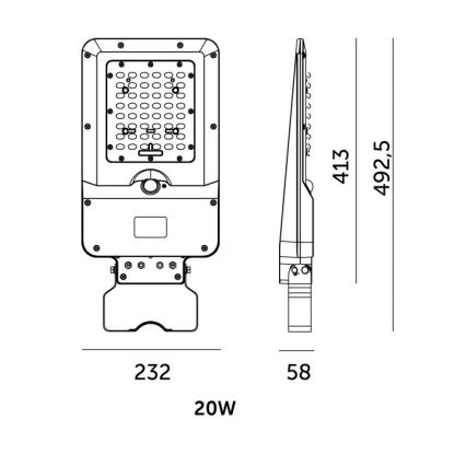 LED saulės gatvės šviestuvas su jutikliu STREET LED/20W/7,4V 3000/4000/6000K IP65 5400 mAh