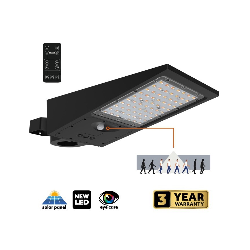 Reguliuojamas LED saulės gatvės šviestuvas su jutikliu STREET LED/30W/9,6V 3000/4000K 6000 mAh IP65 + nuotolinis valdymas