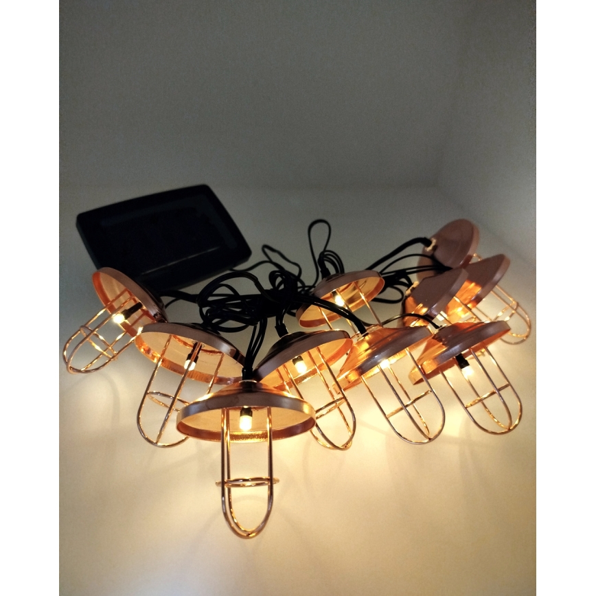 LED saulės girlianda 10xLED/1,2V 300 mAh 3,8 m IP44 vario spalvos